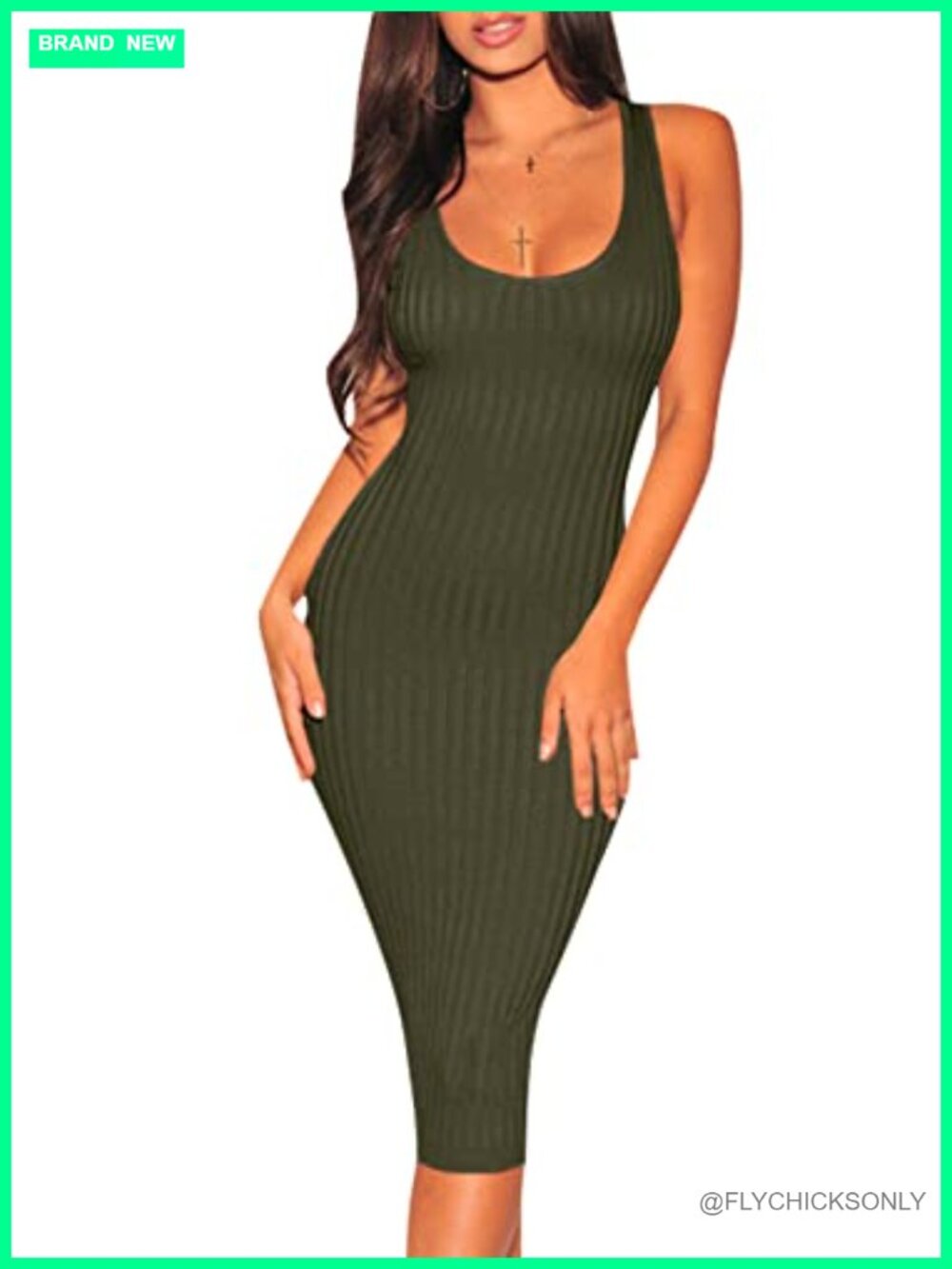 Women's Bodycon Midi Dress Sleeveless Ribbed Knit Tank with Stretch